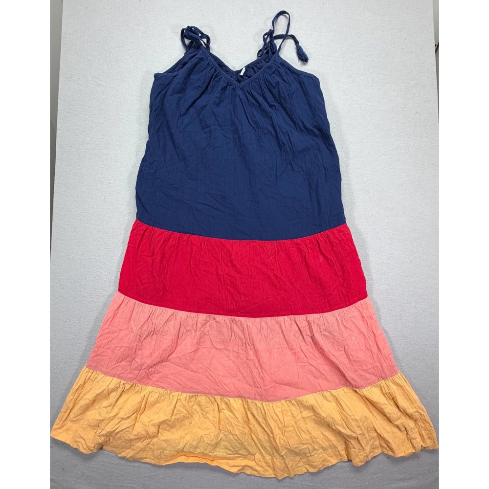 Old Navy Womens Maxi Dress Relaxed Multi Colorblock Tiered Cotton M